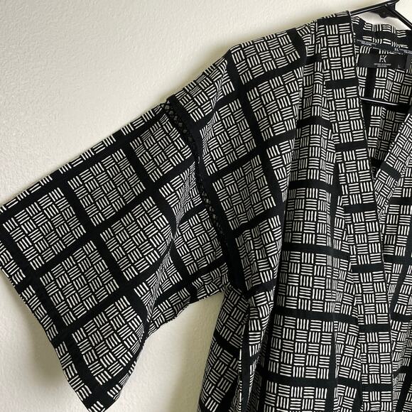 Hiroko Koshino Relaxing Kimono Robe Black White Cotton Tie Printed Japanese - Picture 4 of 11